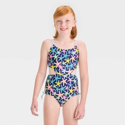 Girls' Starfish Party Printed One Piece Swimsuit - Cat & Jack™ Navy Blue 5 Girls' Starfish Party Printed One Piece Swimsuit - Cat & Jack™ Navy Blue - Image 3