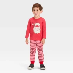 Toddler Boys' 2pc Santa Printed Long Sleeve Graphic T-Shirt And Fleece Jogger Pants Set - Cat & Jack™ Red -CAT and JACK Store GUEST 03cc092e ab50 4d7d ac7c 205d9ee5d1be