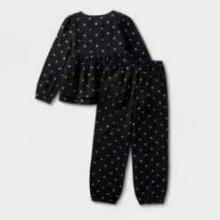 Girls' 2pc Adaptive Long Sleeve Dressy Top And Bottom Set - Cat & Jack™ Black