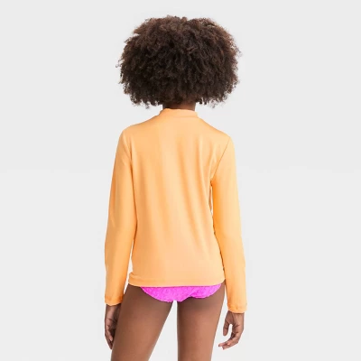 Girls' Sun Long Sleeve Rash Guard Top - Cat & Jack™ Orange 4 Girls' Sun Long Sleeve Rash Guard Top - Cat & Jack™ Orange - Image 2