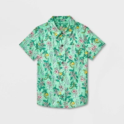 Toddler Boys' Adaptive 2pc Floral Printed Woven Short Sleeve Shirt And Pants Set With Bowtie - Cat & Jack™ Green 4 Toddler Boys' Adaptive 2pc Floral Printed Woven Short Sleeve Shirt And Pants Set With Bowtie - Cat & Jack™ Green - Image 2