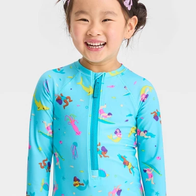 Toddler Girls' Sealife One Piece Swimsuit - Cat & Jack™ Turquoise Blue 3 Toddler Girls' Sealife One Piece Swimsuit - Cat & Jack™ Turquoise Blue