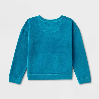 Girls' Adaptive Velour Sweatshirt - Cat & Jack™ Teal Blue 3 Girls' Adaptive Velour Sweatshirt - Cat & Jack™ Teal Blue