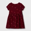 Toddler Girls' Apple Button-Front Short Sleeve Dress - Cat & Jack™ Burgundy 12M