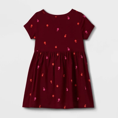 Toddler Girls' Apple Button-Front Short Sleeve Dress - Cat & Jack™ Burgundy 12M 2 Toddler Girls' Apple Button-Front Short Sleeve Dress - Cat & Jack™ Burgundy 12M