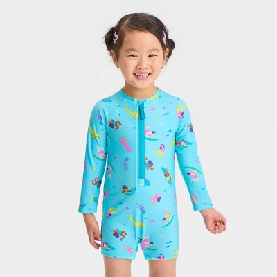 Toddler Girls' Sealife One Piece Swimsuit - Cat & Jack™ Turquoise Blue 5 Toddler Girls' Sealife One Piece Swimsuit - Cat & Jack™ Turquoise Blue - Image 3