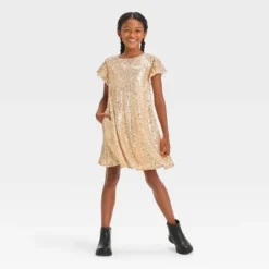 Girls' Short Sleeve Sequin A-Line Dress - Cat & Jack™ Gold 7 Girls' Short Sleeve Sequin A-Line Dress - Cat & Jack™ Gold -CAT and JACK Store GUEST 16451fa1 5002 4e72 b607 465a41ab9ade