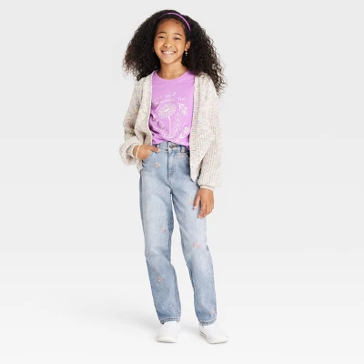 Girls' Floral Embroidered High-Rise Ankle Straight Jeans - Cat & Jack™ 4 Girls' Floral Embroidered High-Rise Ankle Straight Jeans - Cat & Jack™ - Image 2