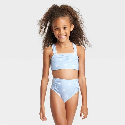 Girls' Polka Dots One Piece Swimwear Set - Cat & Jack™ Light Blue 5 Girls' Polka Dots One Piece Swimwear Set - Cat & Jack™ Light Blue - Image 3