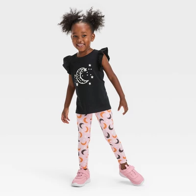 Toddler Girls' Moon 'Glow In The Dark' Short Sleeve Top & Leggings Set - Cat & Jack™ Black 5 Toddler Girls' Moon 'Glow In The Dark' Short Sleeve Top & Leggings Set - Cat & Jack™ Black - Image 3
