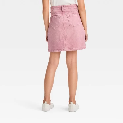 Girls' High-Rise Classic Jean Skirt - Cat & Jack™ Pink 3 Girls' High-Rise Classic Jean Skirt - Cat & Jack™ Pink