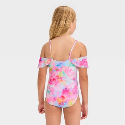 Girls' 'Flower Daydream' Floral Printed One Piece Swimsuit - Cat & Jack™ White/Pink 4 Girls' 'Flower Daydream' Floral Printed One Piece Swimsuit - Cat & Jack™ White/Pink - Image 2