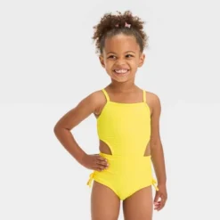 Toddler Girls' Textured Cut Out One Piece Swimsuit - Cat & Jack™ Yellow -CAT and JACK Store GUEST 21090233 4c0e 42ad 9d71 f00636c44e54