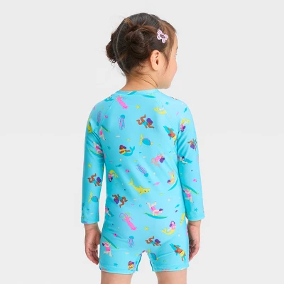 Toddler Girls' Sealife One Piece Swimsuit - Cat & Jack™ Turquoise Blue 4 Toddler Girls' Sealife One Piece Swimsuit - Cat & Jack™ Turquoise Blue - Image 2