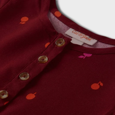 Toddler Girls' Apple Button-Front Short Sleeve Dress - Cat & Jack™ Burgundy 12M 3 Toddler Girls' Apple Button-Front Short Sleeve Dress - Cat & Jack™ Burgundy 12M - Image 2