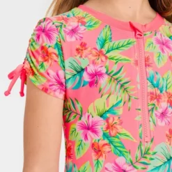 Girls' Tropical Charm Leaf Printed One Piece Rash Guard Swimsuit - Cat & Jack™