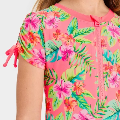 Girls' Tropical Charm Leaf Printed One Piece Rash Guard Swimsuit - Cat & Jack™ 3 Girls' Tropical Charm Leaf Printed One Piece Rash Guard Swimsuit - Cat & Jack™