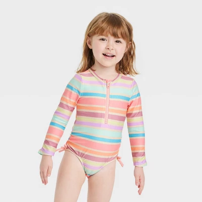 Toddler Girls' One Piece Rash Guard - Cat & Jack™ Off-White 5 Toddler Girls' One Piece Rash Guard - Cat & Jack™ Off-White - Image 3