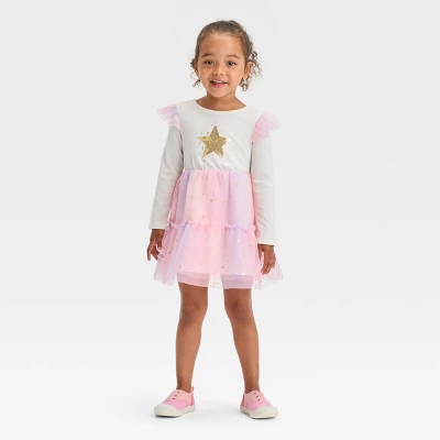 Toddler Girls' Star Long Sleeve Dress - Cat & Jack™ Cream 5 Toddler Girls' Star Long Sleeve Dress - Cat & Jack™ Cream - Image 3