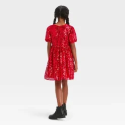 Girls' Short Puff Sleeve Sequin Dress - Cat & Jack™ Red