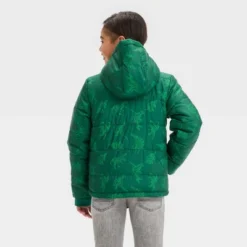 Boys' Dinosaur Puffer Jacket - Cat & Jack™ Dark Green