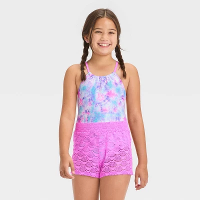 Girls' Tie-Dye One Piece Swimsuit Set - Cat & Jack™ Violet 6 Girls' Tie-Dye One Piece Swimsuit Set - Cat & Jack™ Violet - Image 4