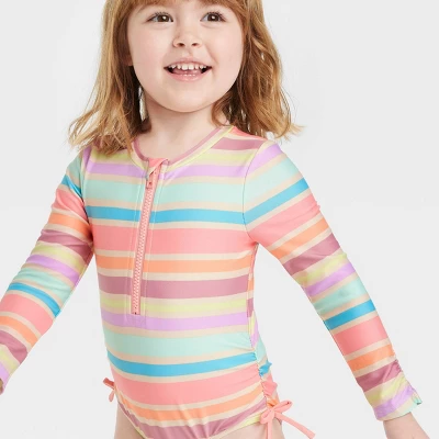 Toddler Girls' One Piece Rash Guard - Cat & Jack™ Off-White 3 Toddler Girls' One Piece Rash Guard - Cat & Jack™ Off-White