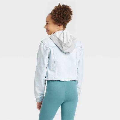 Girls' Hooded Jean Jacket - Cat & Jack™ Light Wash 3 Girls' Hooded Jean Jacket - Cat & Jack™ Light Wash
