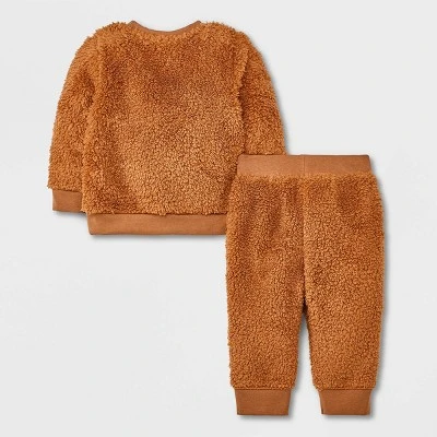 Baby Embroidered Faux Shearling Top & Bottom Set - Cat & Jack™ Brown 3 Baby Embroidered Faux Shearling Top & Bottom Set - Cat & Jack™ Brown
