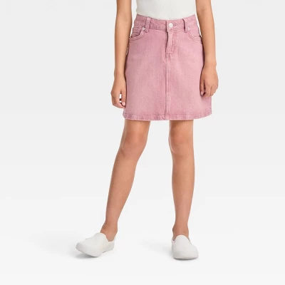 Girls' High-Rise Classic Jean Skirt - Cat & Jack™ Pink 5 Girls' High-Rise Classic Jean Skirt - Cat & Jack™ Pink - Image 3