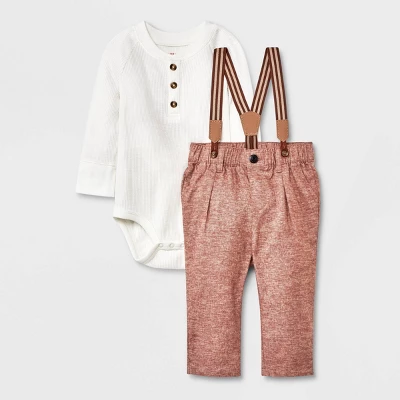 Baby Boys' Jaspe Flannel Suspender Set - Cat & Jack™ Cream 6 Baby Boys' Jaspe Flannel Suspender Set - Cat & Jack™ Cream - Image 4