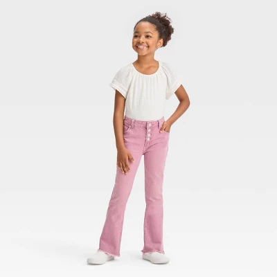 Girls' Button Fly Flare Jeans - Cat & Jack™ Pink 4 Girls' Button Fly Flare Jeans - Cat & Jack™ Pink - Image 2