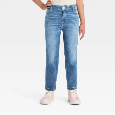 Girls' High-Rise Carpenter Ankle Straight Jeans - Cat & Jack™ Medium Wash 5 Girls' High-Rise Carpenter Ankle Straight Jeans - Cat & Jack™ Medium Wash - Image 3