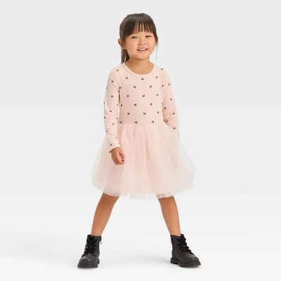 Toddler Girls' Bow-Tie Long Sleeve Knit Tulle Dress - Cat & Jack™ Pink 5 Toddler Girls' Bow-Tie Long Sleeve Knit Tulle Dress - Cat & Jack™ Pink - Image 3