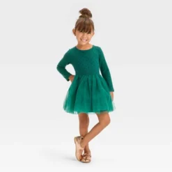Toddler Girls' Dot Long Sleeve Knit Tulle Dress - Cat & Jack™ Green -CAT and JACK Store GUEST 3e761a1f 168d 498c add3 8ee80d04683b