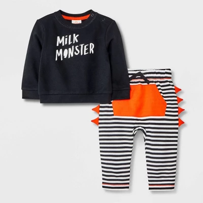 Baby 2pc Milk Monster Long Sleeve Top & Bottom Set - Halloween - Cat & Jack™ Black 6 Baby 2pc Milk Monster Long Sleeve Top & Bottom Set - Halloween - Cat & Jack™ Black - Image 4