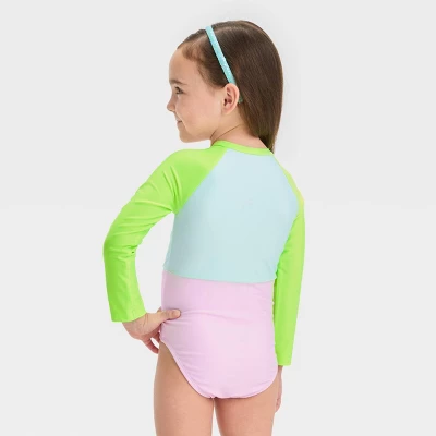 Toddler Girls' Long Sleeve Colorblock One Piece Swimsuit - Cat & Jack™ 4 Toddler Girls' Long Sleeve Colorblock One Piece Swimsuit - Cat & Jack™ - Image 2