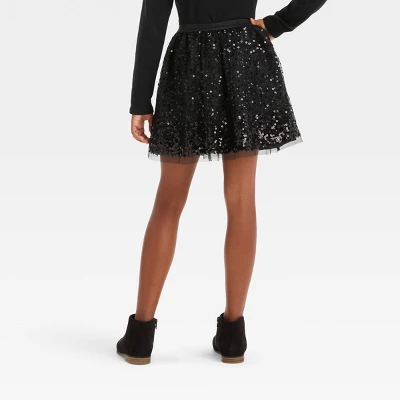 Girls' 'Sequin' Holiday Skirt - Cat & Jack™ Black 3 Girls' 'Sequin' Holiday Skirt - Cat & Jack™ Black