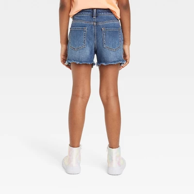 Girls' Cut-Off Lace Pocket Jean Shorts - Cat & Jack™ Dark Wash 3 Girls' Cut-Off Lace Pocket Jean Shorts - Cat & Jack™ Dark Wash