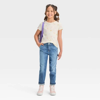 Girls' High-Rise Carpenter Ankle Straight Jeans - Cat & Jack™ Medium Wash 4 Girls' High-Rise Carpenter Ankle Straight Jeans - Cat & Jack™ Medium Wash - Image 2