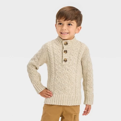 Toddler Boys' Mock Neck Sweater - Cat & Jack™ Oatmeal Heather Beige 5 Toddler Boys' Mock Neck Sweater - Cat & Jack™ Oatmeal Heather Beige - Image 3