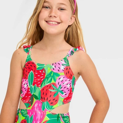 Girls' 'Berry Sweet' Fruit Printed One Piece Swimsuit - Cat & Jack™ 3 Girls' 'Berry Sweet' Fruit Printed One Piece Swimsuit - Cat & Jack™