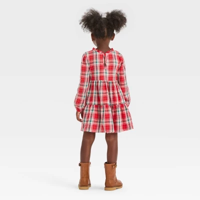 Toddler Girls' Plaid Long Sleeve Dress - Cat & Jack™ 3 Toddler Girls' Plaid Long Sleeve Dress - Cat & Jack™
