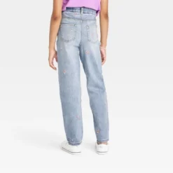 Girls' Floral Embroidered High-Rise Ankle Straight Jeans - Cat & Jack™