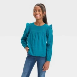 Girls' Long Sleeve Woven Ruffle Shirt - Cat & Jack™ Teal Blue 7 Girls' Long Sleeve Woven Ruffle Shirt - Cat & Jack™ Teal Blue -CAT and JACK Store GUEST 592e6104 bfc5 4b6b ae09 941d46c41136