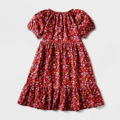 Girls' Adaptive Short Sleeve Woven Dress - Cat & Jack™ Burgundy 3 Girls' Adaptive Short Sleeve Woven Dress - Cat & Jack™ Burgundy