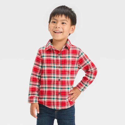 Toddler Boys' Plaid Woven Shirt - Cat & Jack™ Red 5 Toddler Boys' Plaid Woven Shirt - Cat & Jack™ Red - Image 3