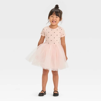 Toddler Girls' Bow-Tie Short Sleeve Knit Tulle Dress - Cat & Jack™ Pink 5 Toddler Girls' Bow-Tie Short Sleeve Knit Tulle Dress - Cat & Jack™ Pink - Image 3