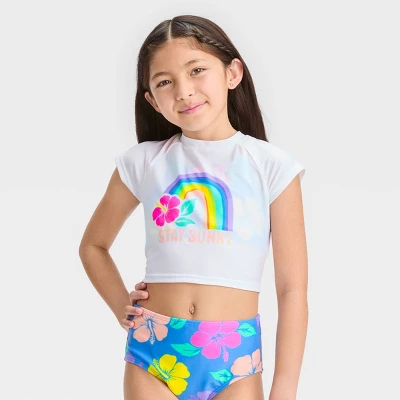 Girls' 3pc 'Happy Hibiscus' Cropped Rash Guard Swimwear Set - Cat & Jack™ 6 Girls' 3pc 'Happy Hibiscus' Cropped Rash Guard Swimwear Set - Cat & Jack™ - Image 4
