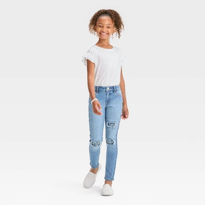 Girls' High-Rise Destructed Super Stretch Skinny Jeans - Cat & Jack™ Light Wash 4 Girls' High-Rise Destructed Super Stretch Skinny Jeans - Cat & Jack™ Light Wash - Image 2